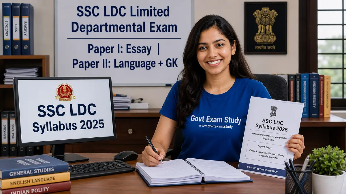 SSC LDC limited departmental exam 2025 syllabus paper I essay paper II language GK download PDF at govt exam study