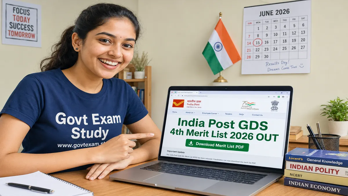 India Post GDS 4th Merit List 2026 girl checking result on Govt Exam Study website