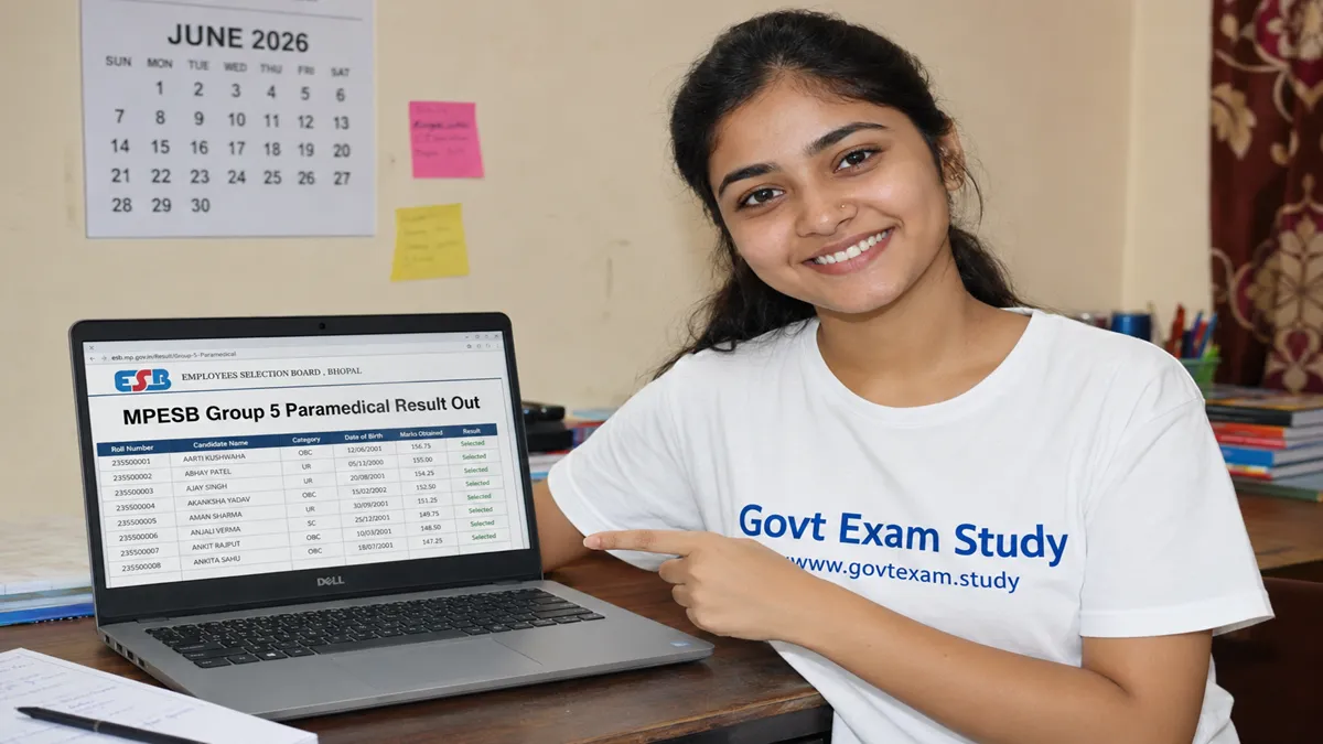 MPESB Group 5 Paramedical Result 2026 – Girl checking result on Govt Exam Study website