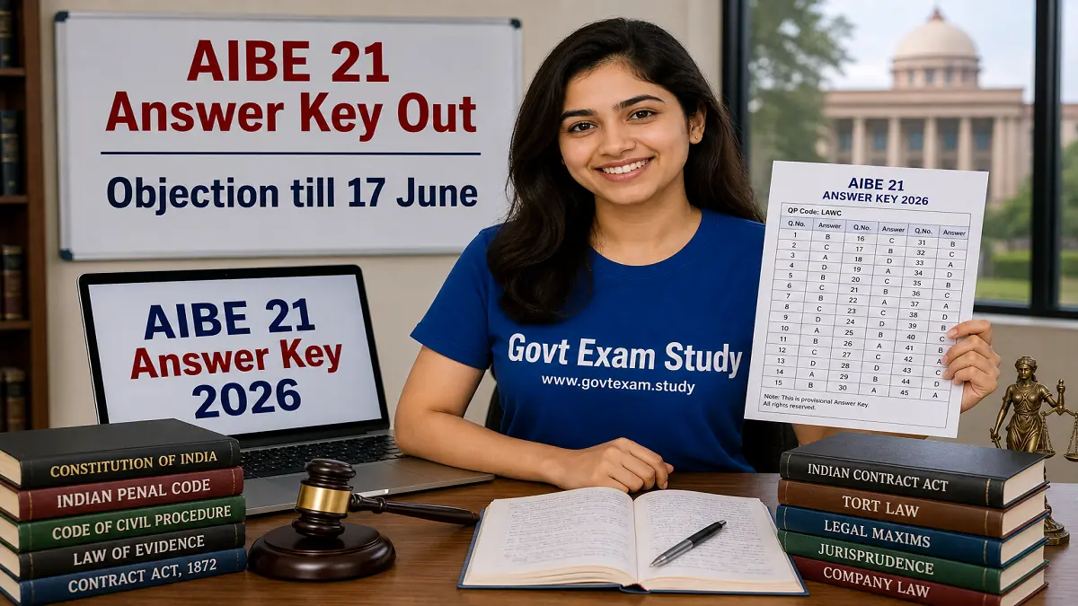 AIBE 21 answer key 2026 released provisional key PDF for SET A B C D download at allindiabarexamination.com objection till 17 June
