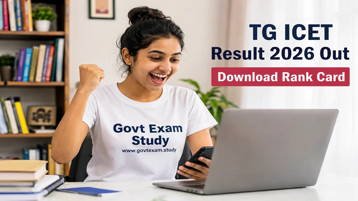 TG ICET Result 2026 girl checking rank card on govtexam study website