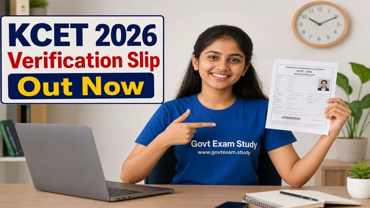 KCET 2026 verification slip download Indian student happy at desk Govt Exam Study