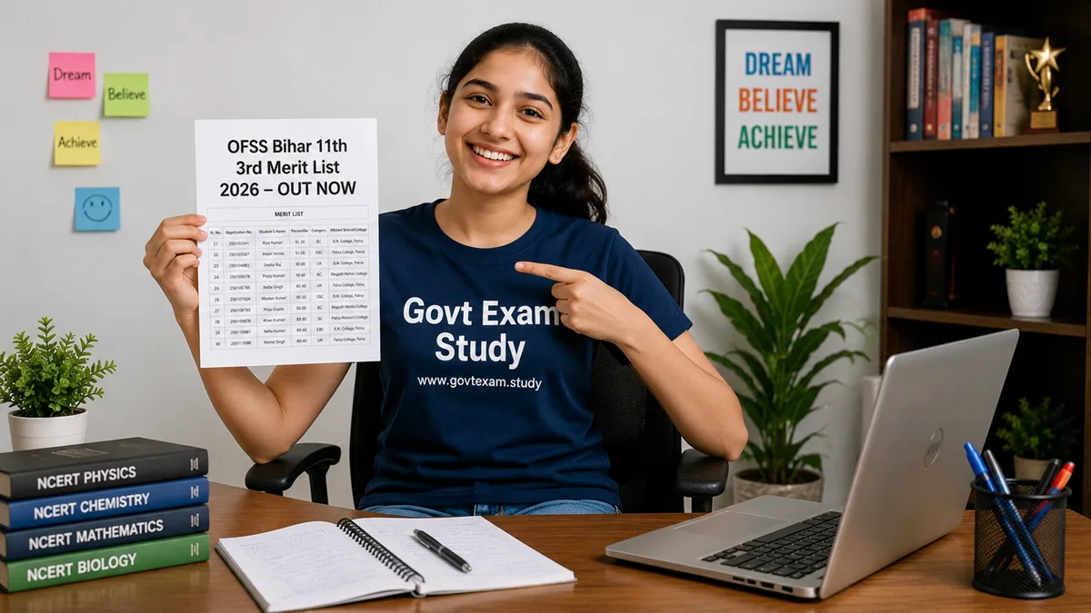 OFSS Bihar 11th 3rd Merit List 2026 released today 15 June – happy girl checking school allotment result on Govt Exam Study