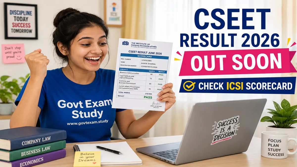 CSEET Result 2026 scorecard download guide with Govt Exam Study
