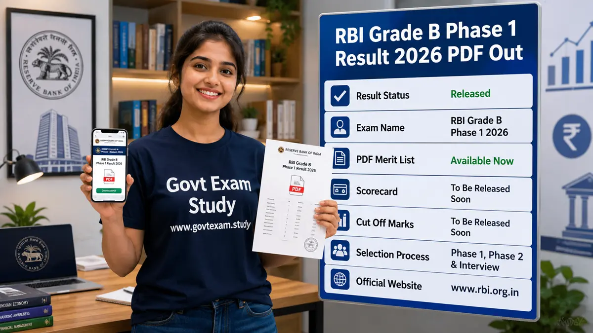 RBI Grade B Phase 1 Result 2026 PDF download with merit list, scorecard, cut off marks and direct result link
