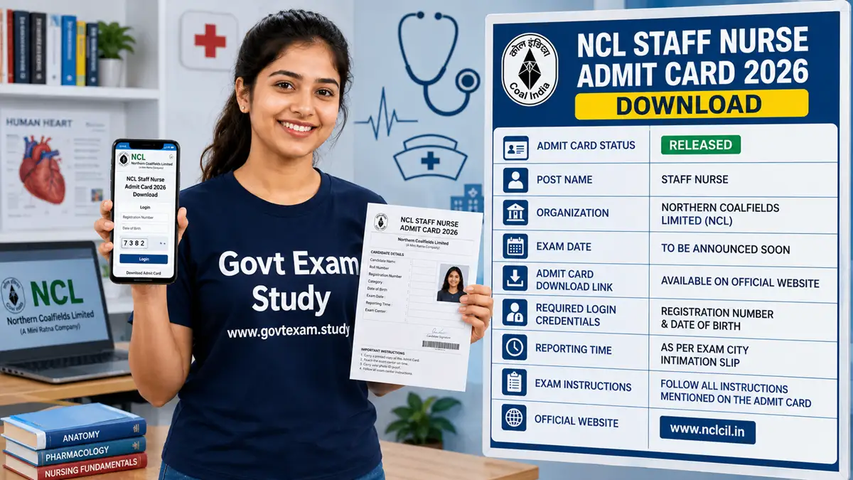 NCL Staff Nurse Admit Card 2026 download link with exam date, hall ticket details
