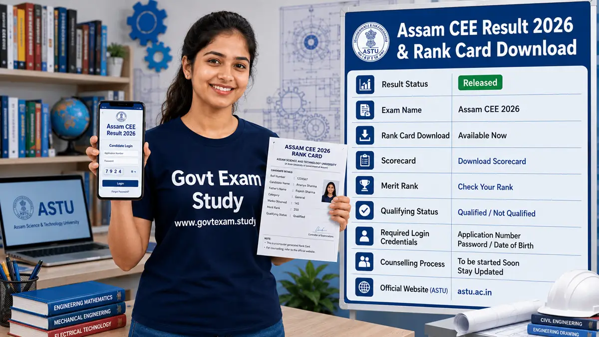 Assam CEE Result 2026 Rank Card download page with scorecard, merit rank, counselling details, and official login