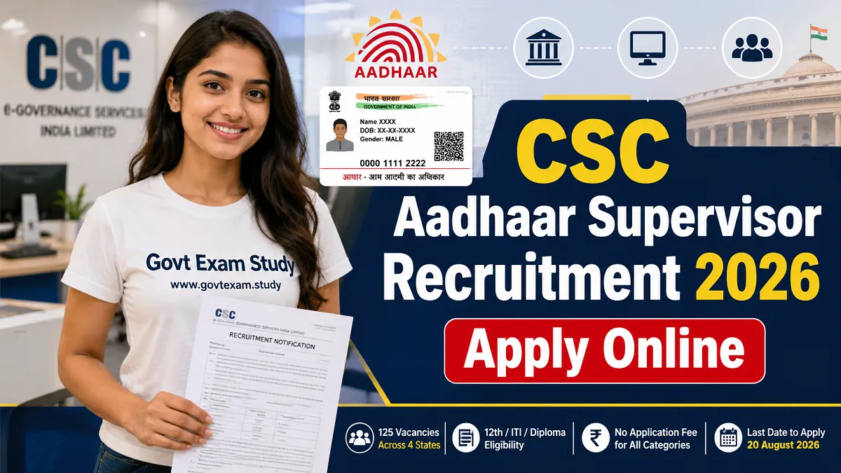 CSC Aadhaar Supervisor Operator Recruitment 2026 Apply Online for 125 District Posts