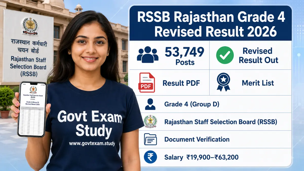RSSB Rajasthan Grade 4 Revised Result 2026 Out for 53,749 Group D posts with Result PDF, Merit List, Document Verification, and official RSSB updates.