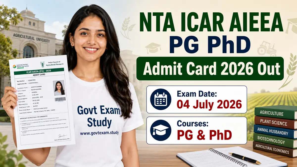NTA ICAR AIEEA PG PhD Admit Card 2026 Download Hall Ticket for 04 July Entrance Exam