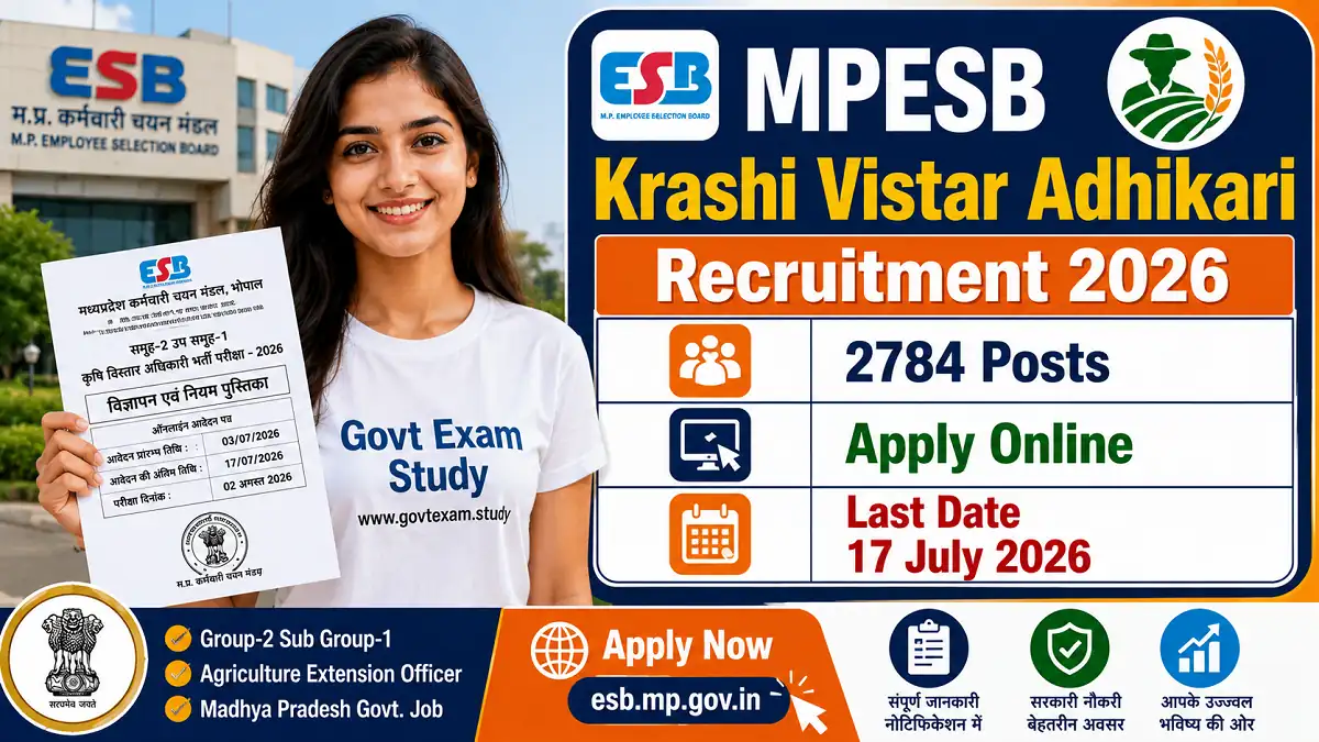 MPESB Krashi Vistar Adhikari Recruitment 2026 Online Form for 2784 Posts