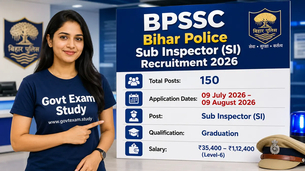 BPSSC Bihar Police SI Recruitment 2026 – 150 Sub Inspector vacancies, online application from 09 July to 09 August 2026.
