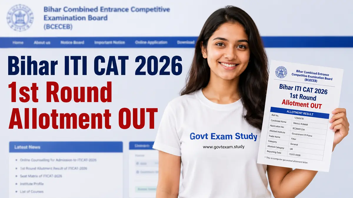 Bihar ITI CAT 2026 1st Round Allotment Result Out Download Letter