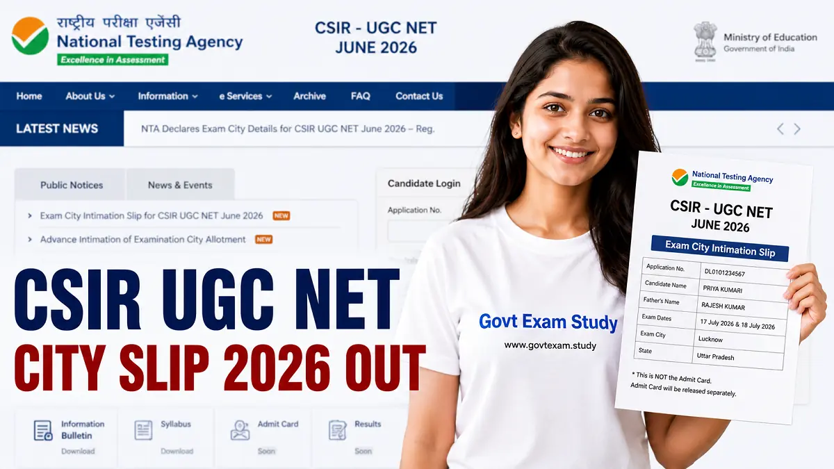 NTA CSIR UGC NET June Exam City Details 2026 City Slip Download