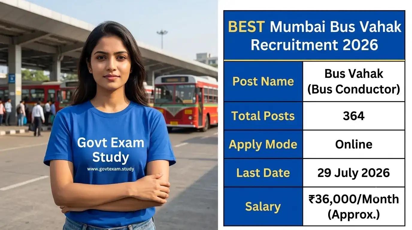 BEST Mumbai Bus Vahak Recruitment 2026 Apply Online for 364 Bus Conductor Posts