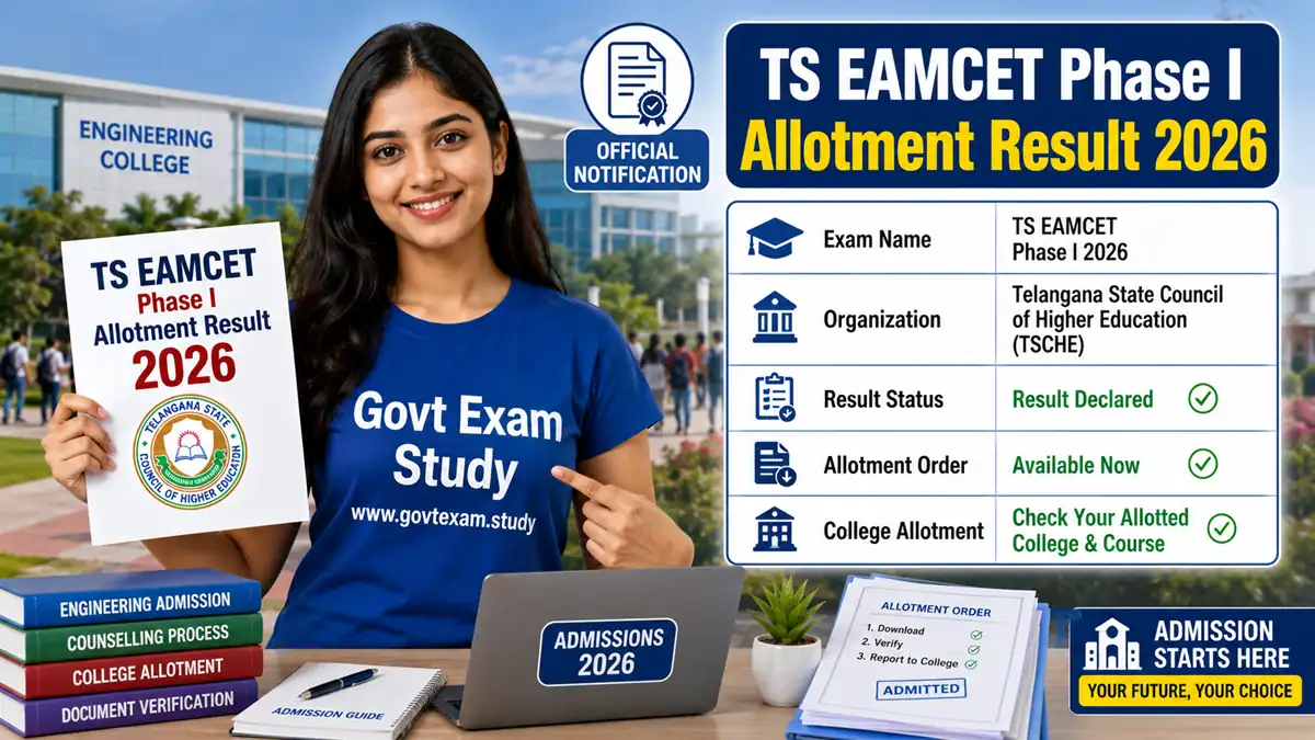 TS EAMCET Phase I Allotment Result 2026 Check Seat Allotment