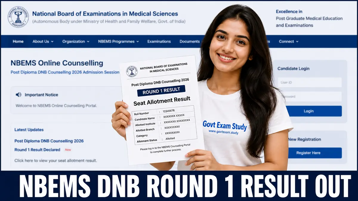 NBEMS Post Diploma DNB Counselling 2026 Round 1 Result Seat Allotment