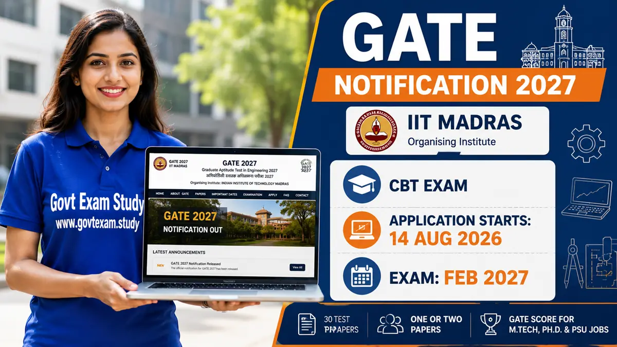 GATE Notification 2027 released by IIT Madras with official website gate2027.iitm.ac.in, application date, exam schedule, eligibility, and information brochure PDF details.