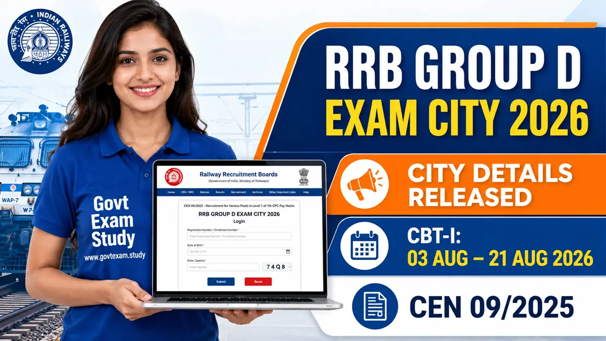 RRB Group D Exam City 2026 Released Check CBT-I Exam City Details Online