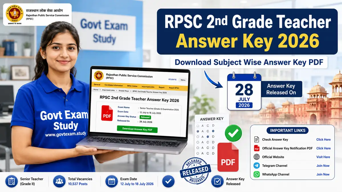 RPSC 2nd Grade Teacher Answer Key 2026 download PDF for Senior Teacher Grade II exam held from 12 July to 18 July 2026 on the official Rajasthan Public Service Commission website.