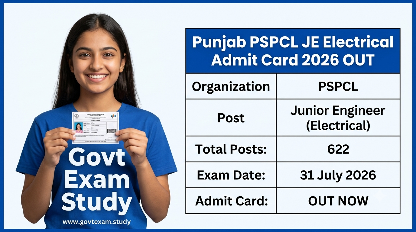 Punjab PSPCL JE Electrical Admit Card 2026 Download for 622 Junior Engineer Posts