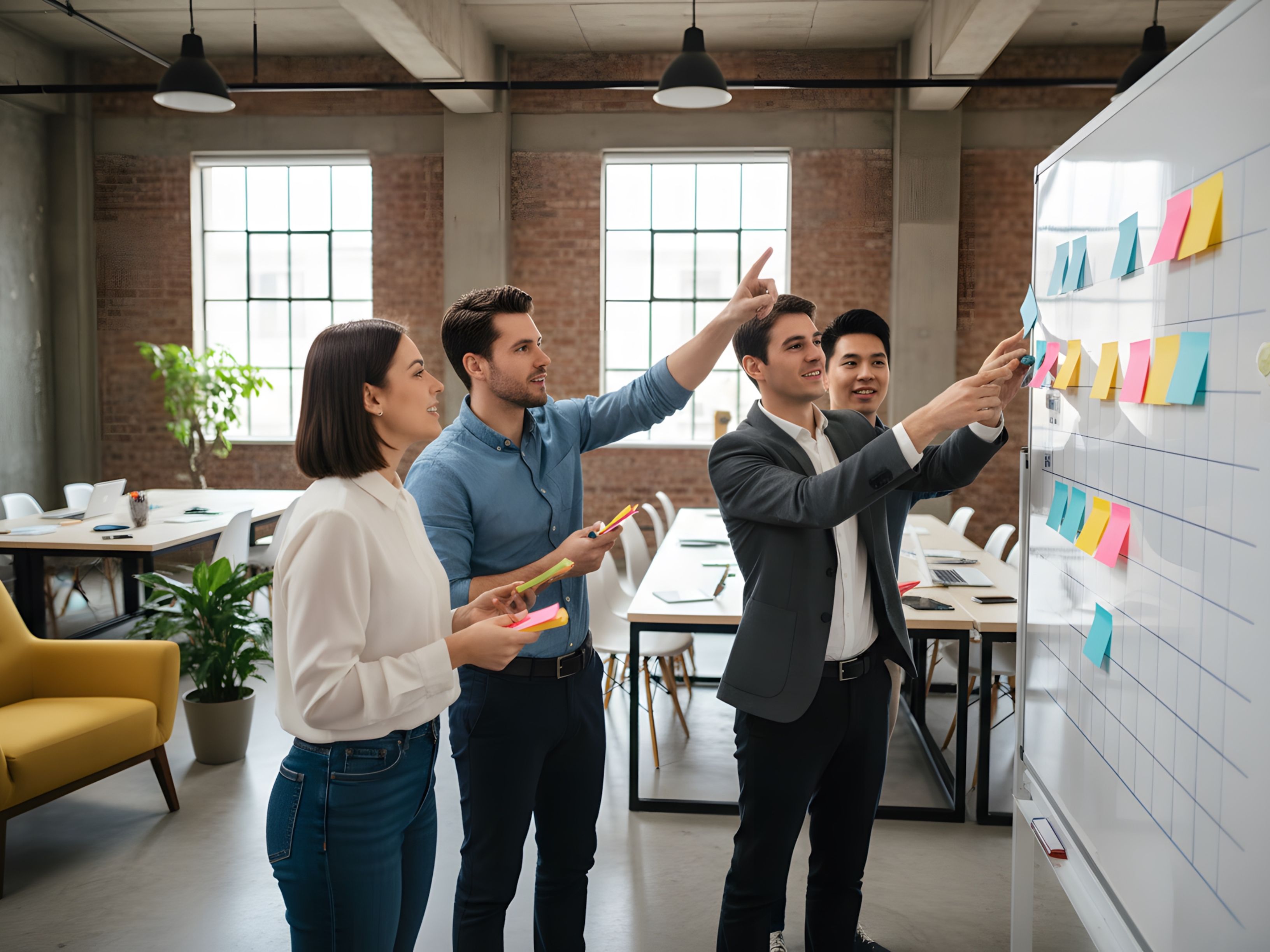 Startup team collaborating