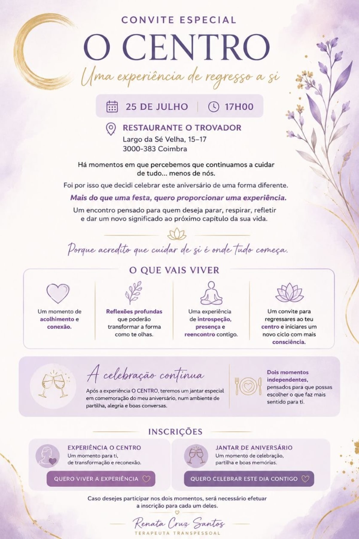 Flyer oficial — O CENTRO, 25 de julho, Coimbra