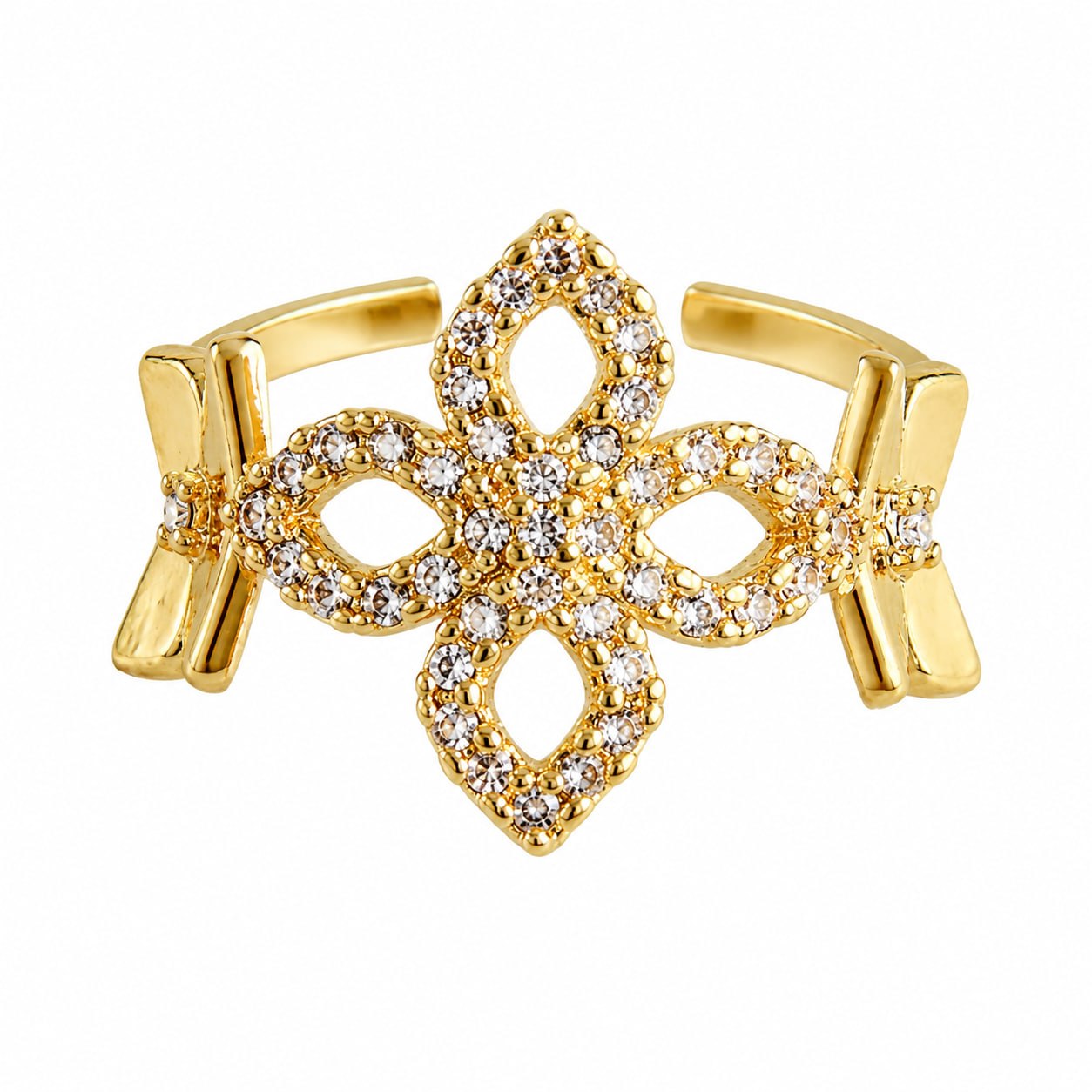 Anel Floral Zircônia Pavé Ajustável