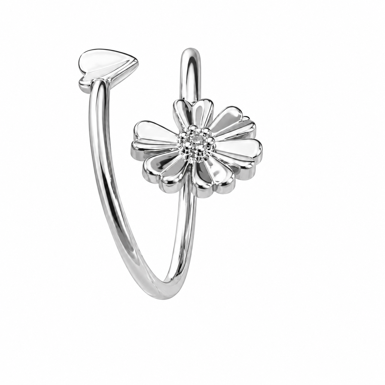 Anel Ajustável Flor e Coração