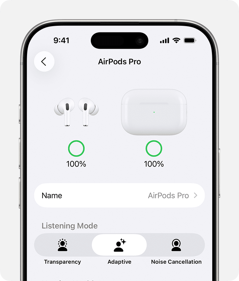 Photo of Apple IPhone AirPods noise cancelling settings. press and hold the force sensor on either AirPod to switch between Active Noise Cancellation, Transparency mode, and Off.