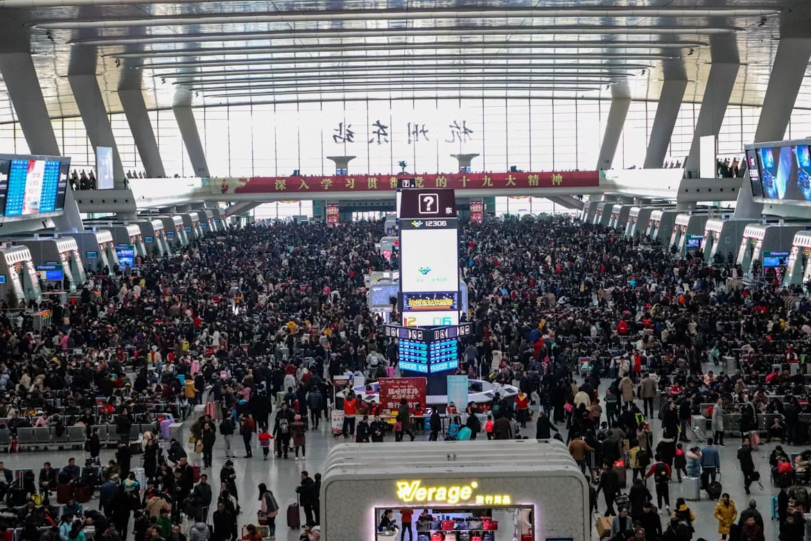 Photo of a Very Busy Train Station in China. AuraCast Technology can be very useful in this places to find your train data.