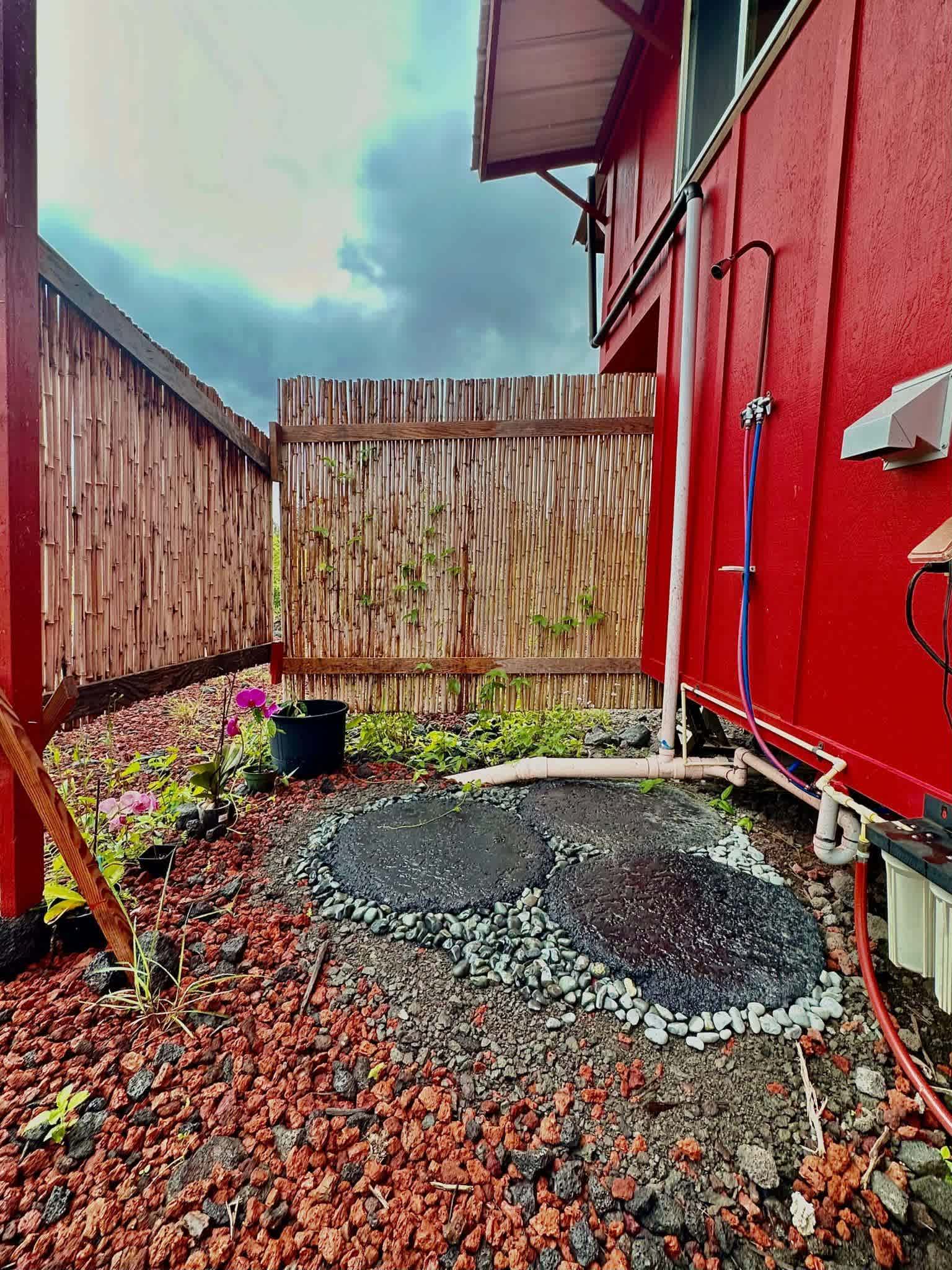 outside shower and triple water filter system including UV light. No more buying drinking water!