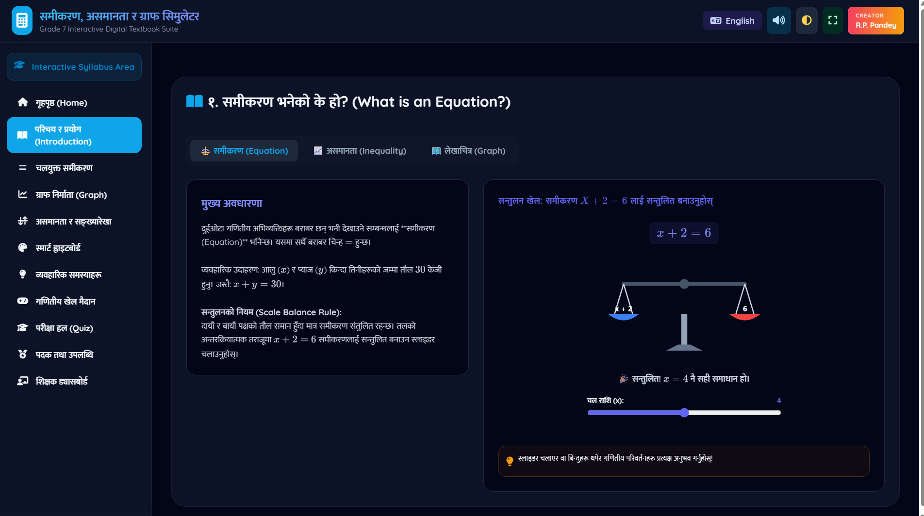 समीकरण,असमानता र ग्राफ(Equation,Inequality and Graph)-2 grade-7