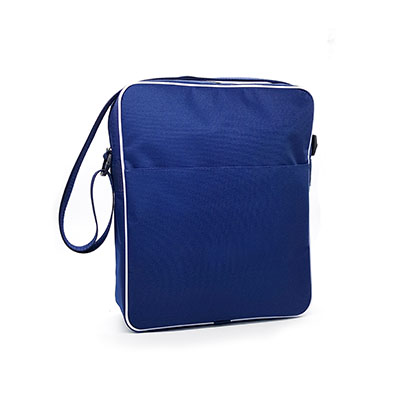 Bolsa azul com alça lateral vista de angulo
