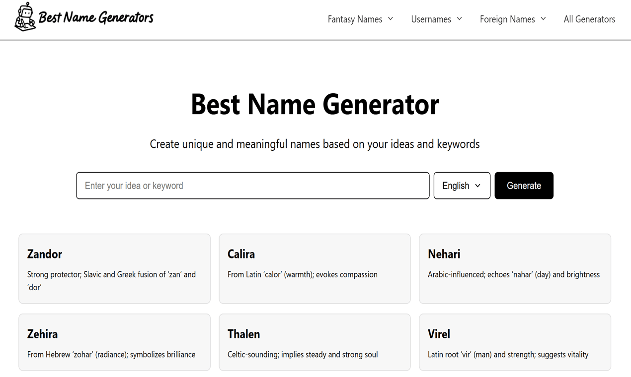 Best Name Generators - Free AI Name Generation with Meanings | Resource.fyi