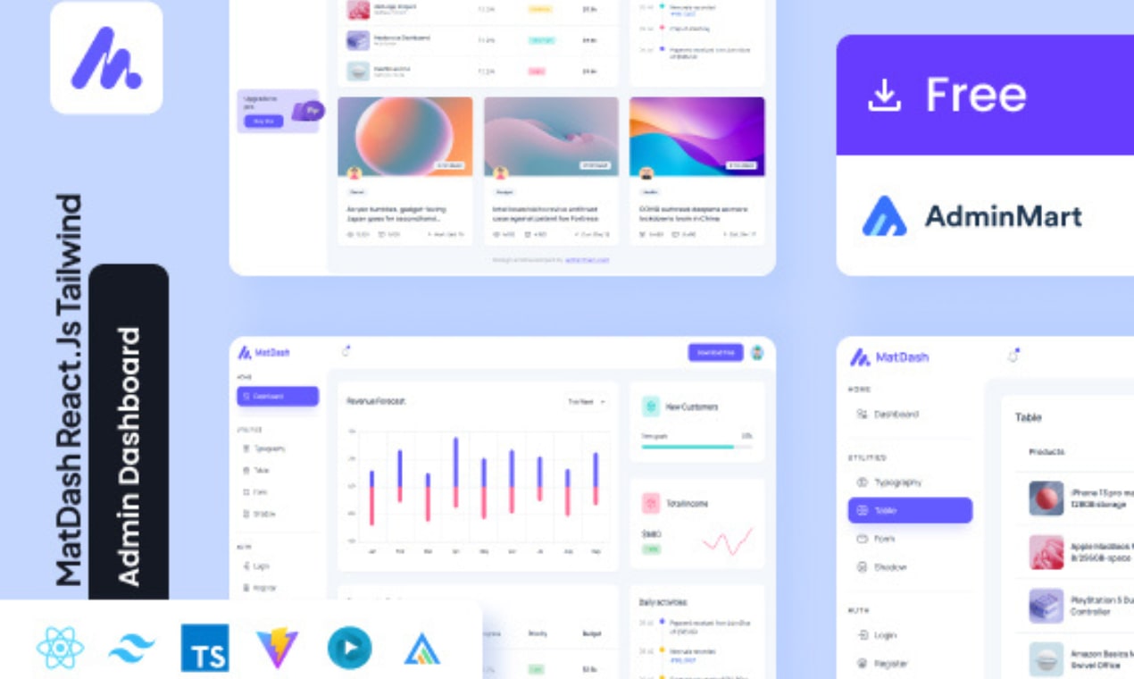 MatDash Free Tailwind React Admin Template - Free Sleek React ...