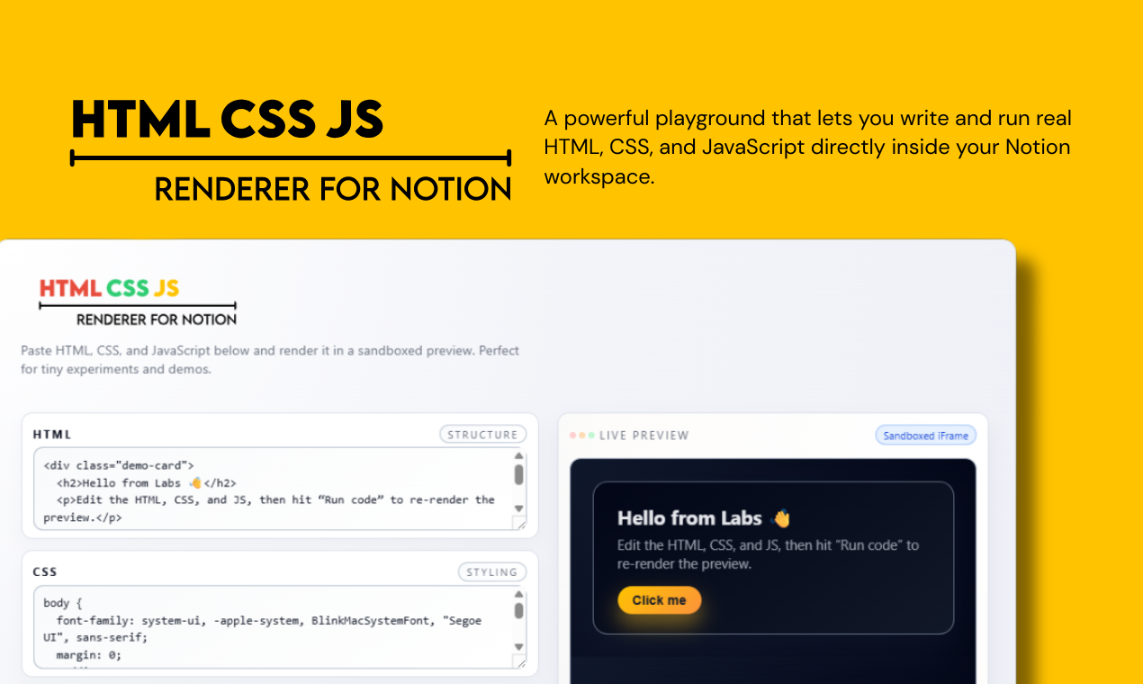 HTML/CSS/JS Renderer for Notion - Render Web Components in Notion ...