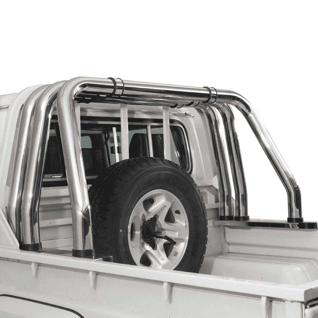Toyota Landcruiser 70 Series Triple Styling Bar Roll Bar / Sports Bar Stainless (Black Base Plates) 90021T