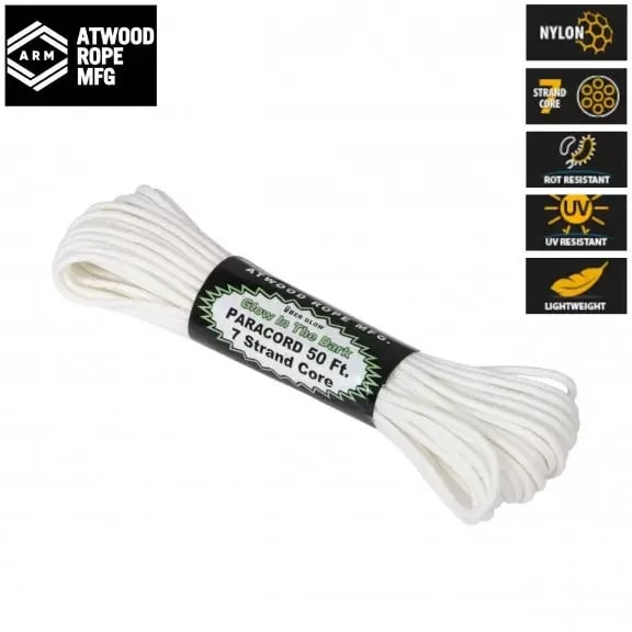 Atwood® 550 Paracord Glow In The Dark Line (50FT) - White