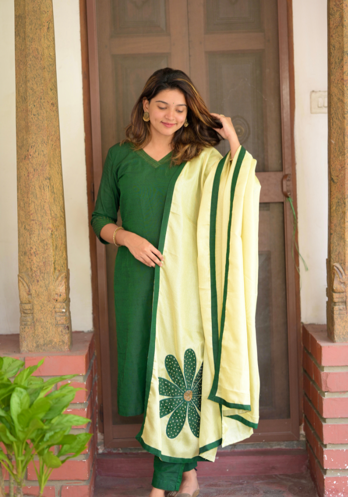 Dark Green Raw Silk Festive Set 7