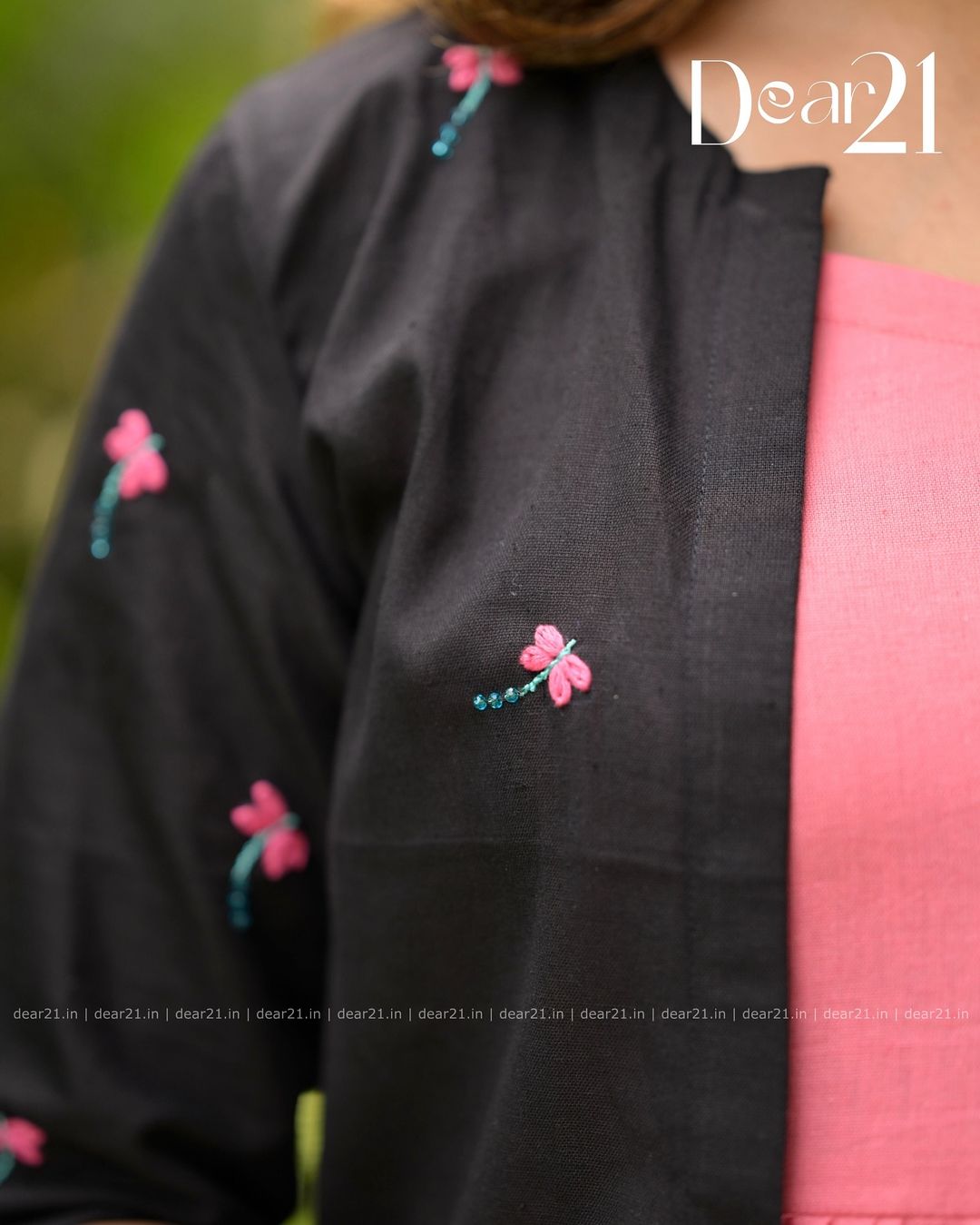Rose Pink Tiered Frock with Hand-Embroidered Black Coat 2