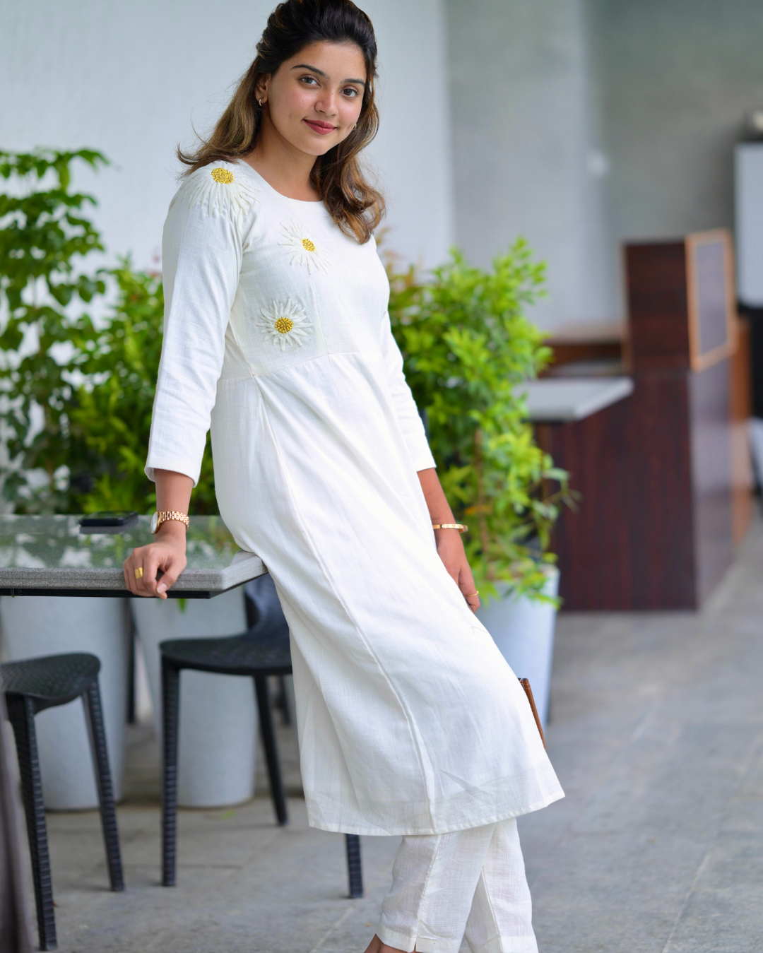 Pristine White Hand-Appliqué Cotton Top