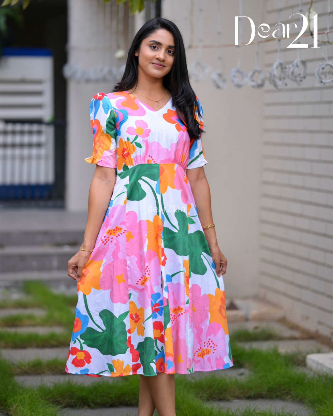 Tropical Bloom: Pink Floral Viscose Vacation Dress 7