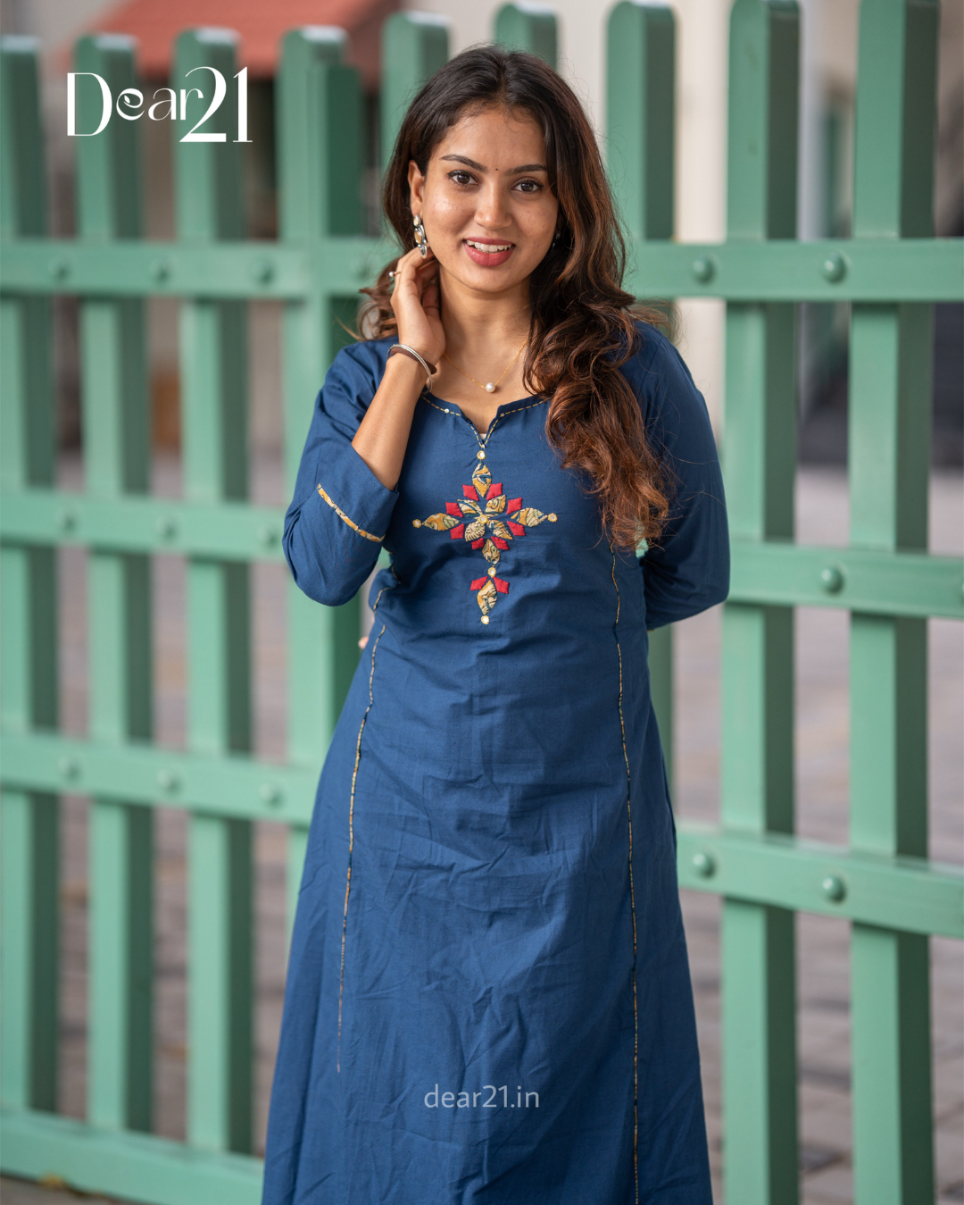 Ink Blue Cotton Kurti with Gold Gota Embroidery 4