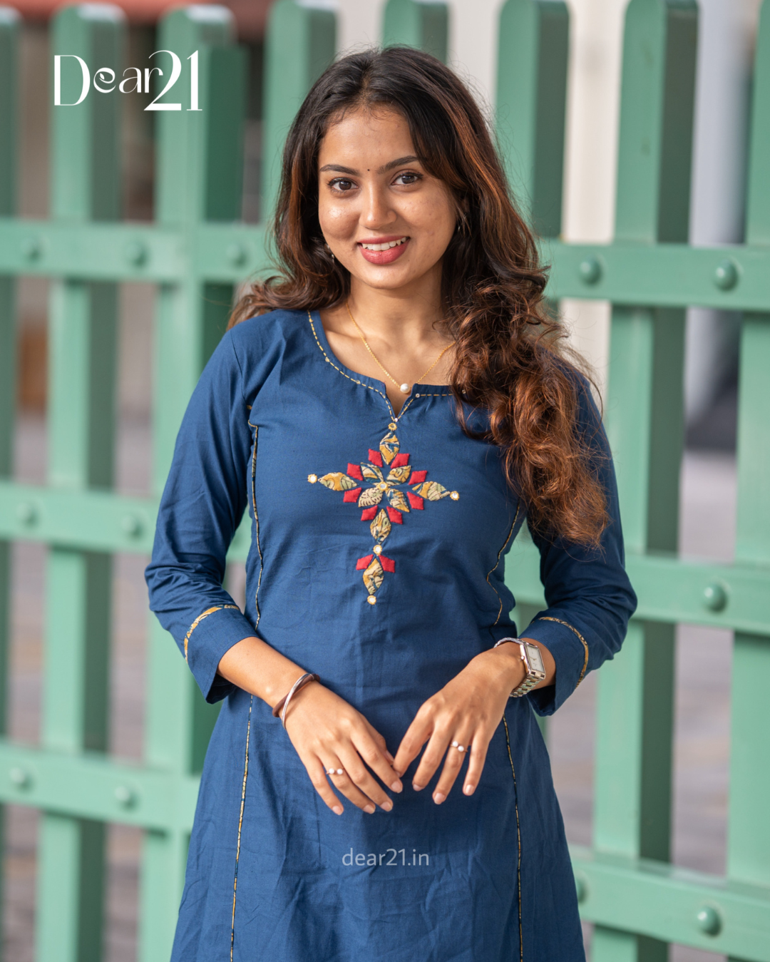 Ink Blue Cotton Kurti with Gold Gota Embroidery 5