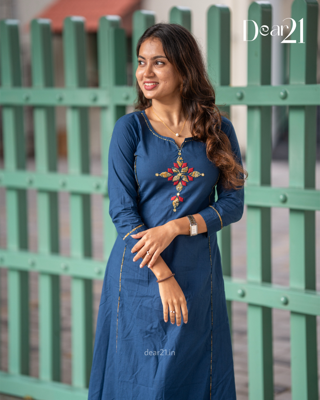Ink Blue Cotton Kurti with Gold Gota Embroidery 6