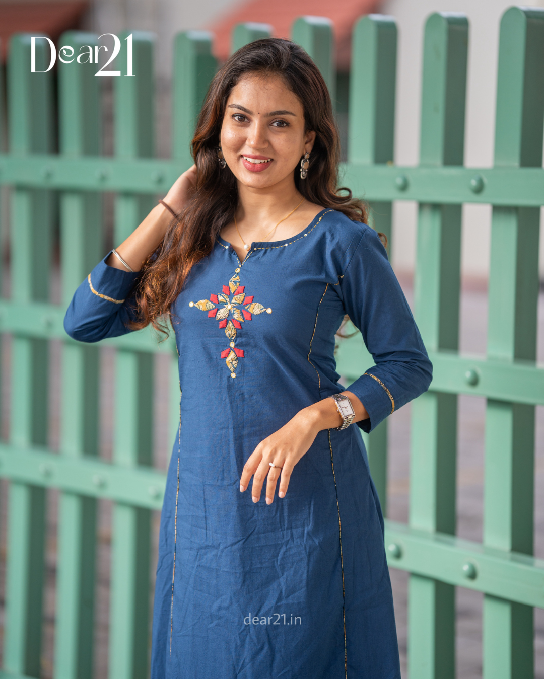 Ink Blue Cotton Kurti with Gold Gota Embroidery 7