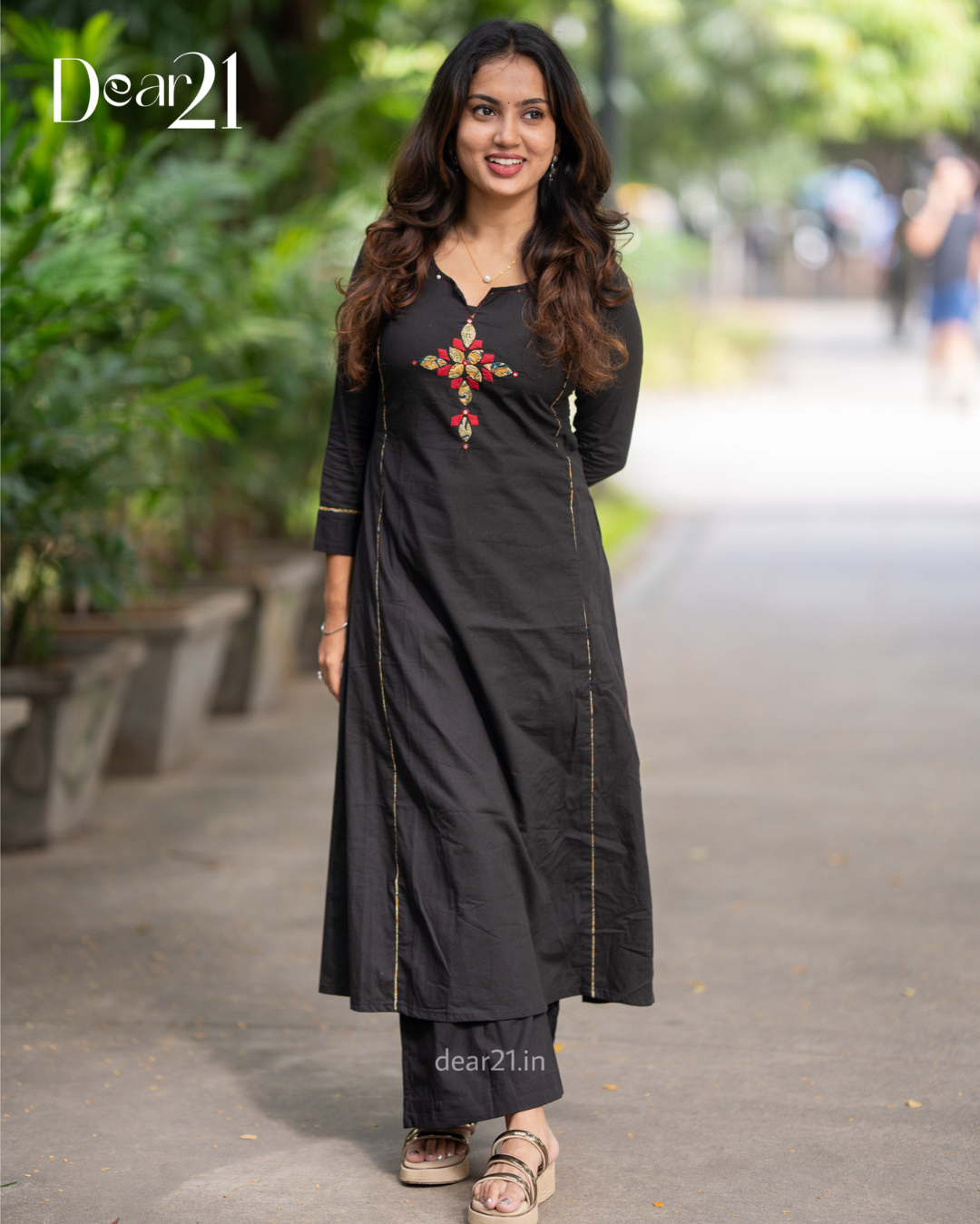 Charcoal Black Cotton Kurti with Gold Gota work