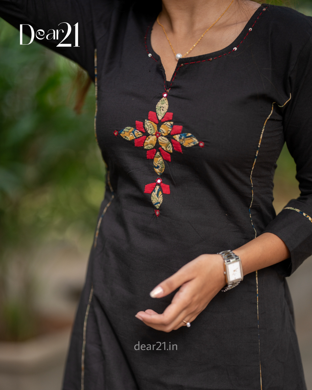 Charcoal Black Cotton Kurti with Gold Gota work 4