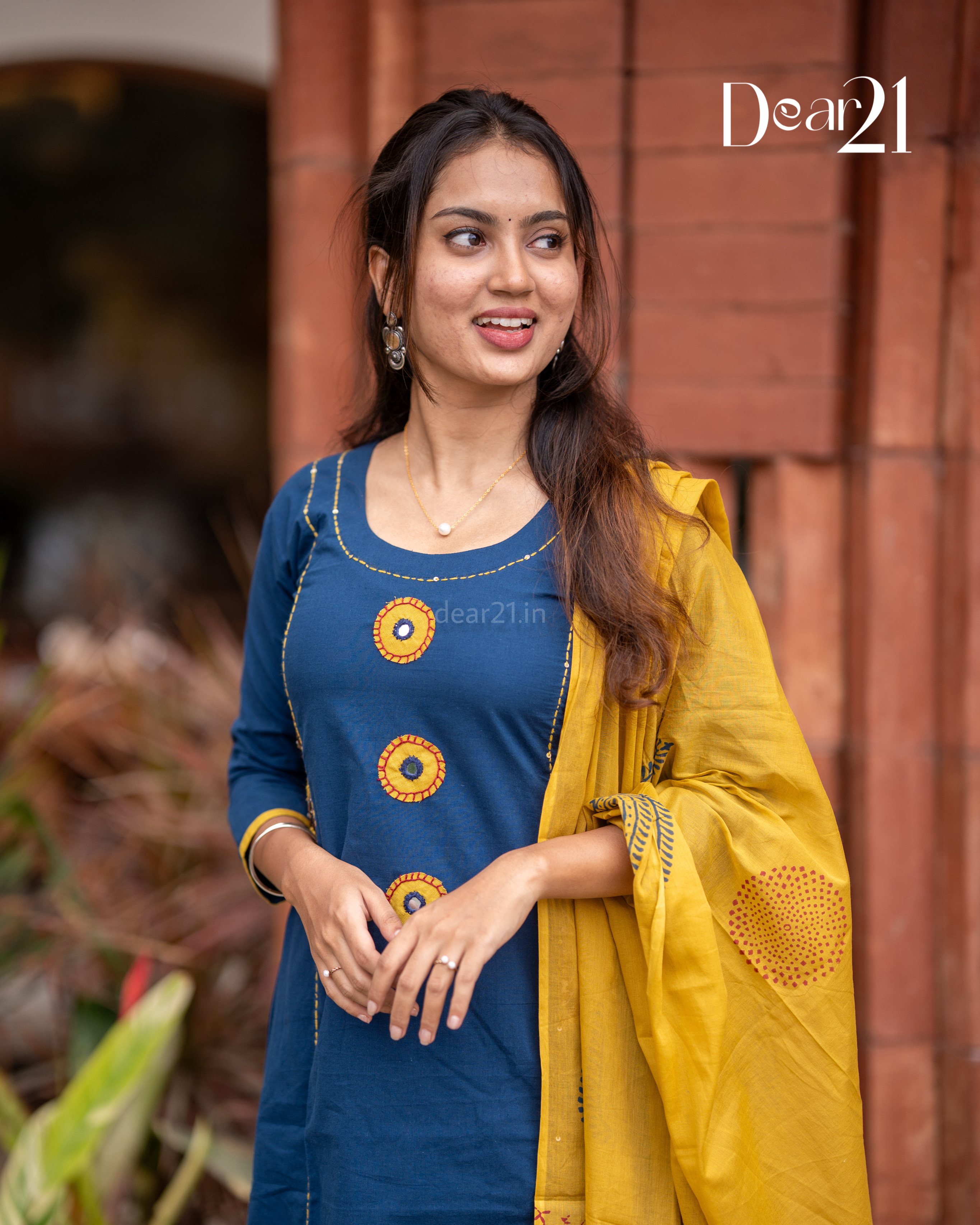 Blue & Mustard Bloom Cotton 3-Piece Set 2